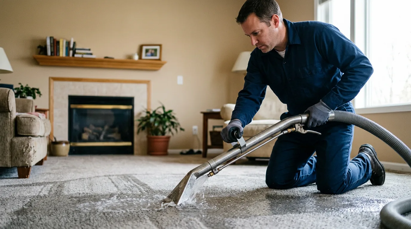 Water damage restoration technician working near Goldston, NC